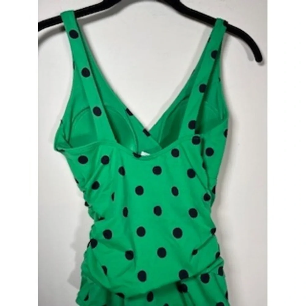 Boden Spot Talamanco Polka Dot One Piece Swimsuit 4 Green Ruched V-Neck Retro